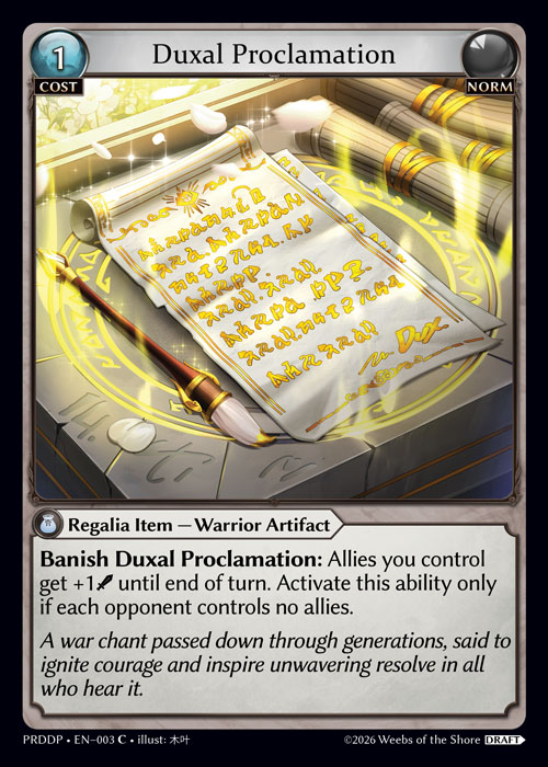 Duxal Proclamation - .asphodel/paradise Draft Pack Grand Archive spoiler